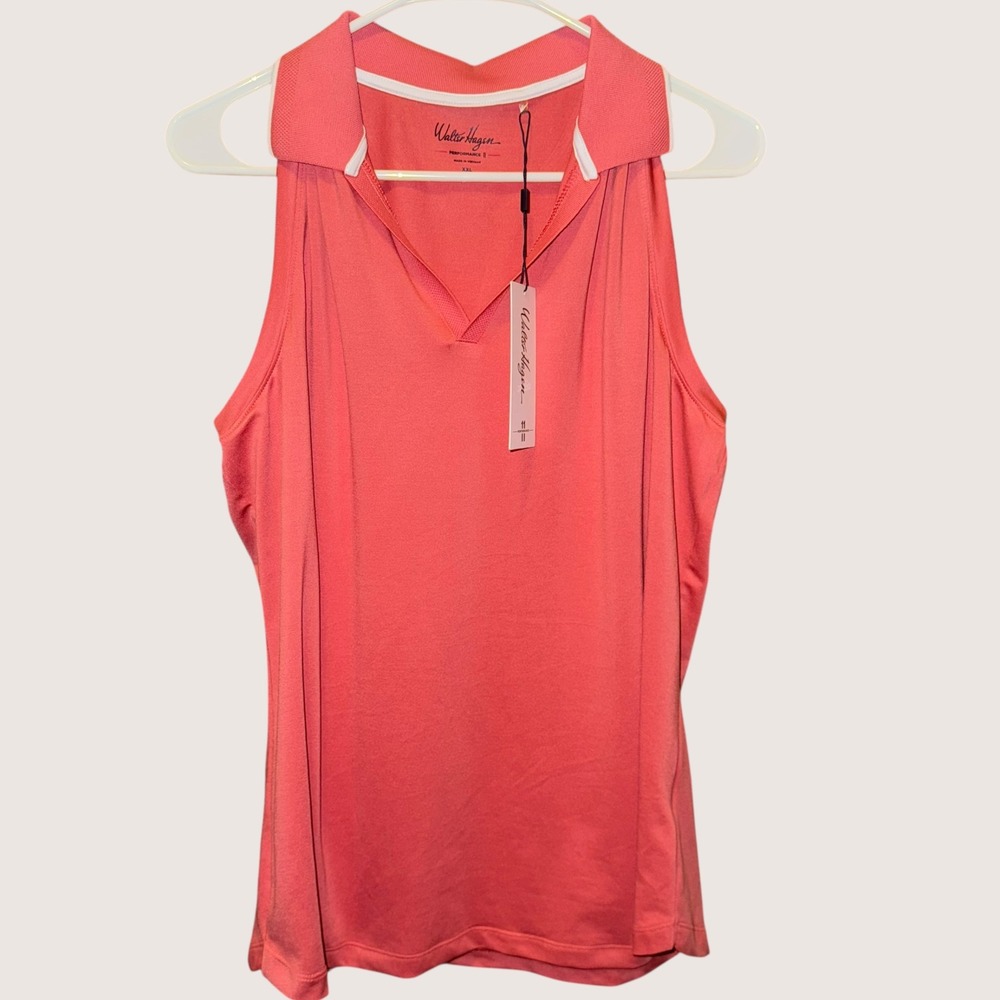 NWT Walter Hagen P11 Sleeveless Johnny Polo Shirt Pink Rouge XXL  UPF 50+